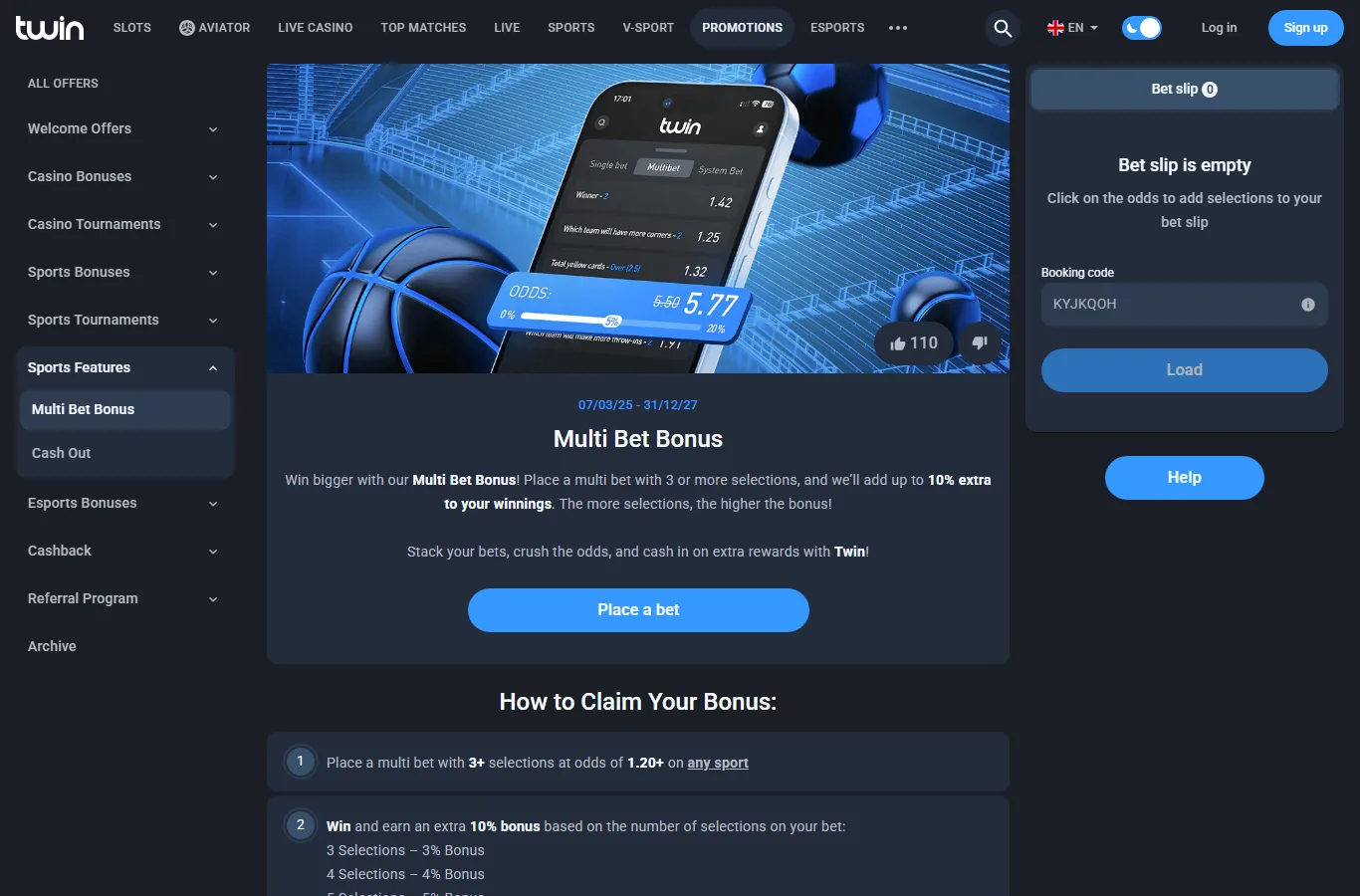 Twin multi bet bonus screen