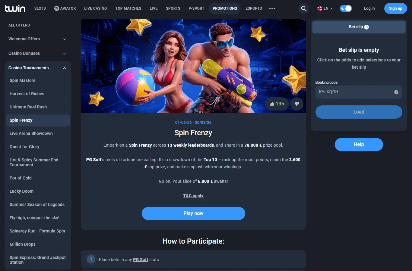 PG Soft promotion screen at Twin Casino